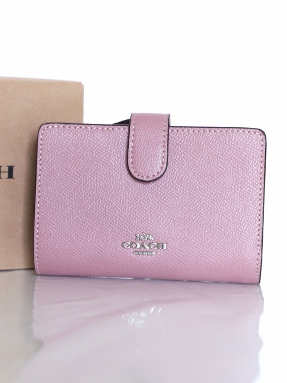 NWT- Coach Medium Corner Zip Wallet in Crossgrain Leather Dusty Rose - Picture 3 of 8